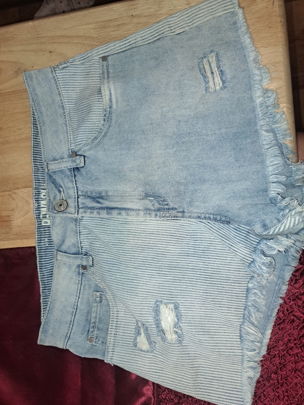Rewash Light Blue Striped & Distressed Denim Shorts Sz 7